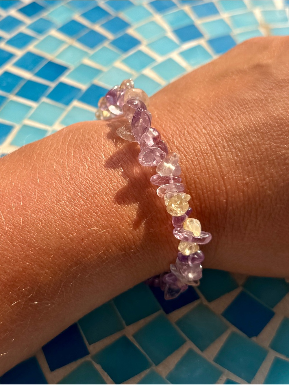 Natural Ametrine Gemstone Chip Stretch Bracelet – Amethyst & Citrine Crystals